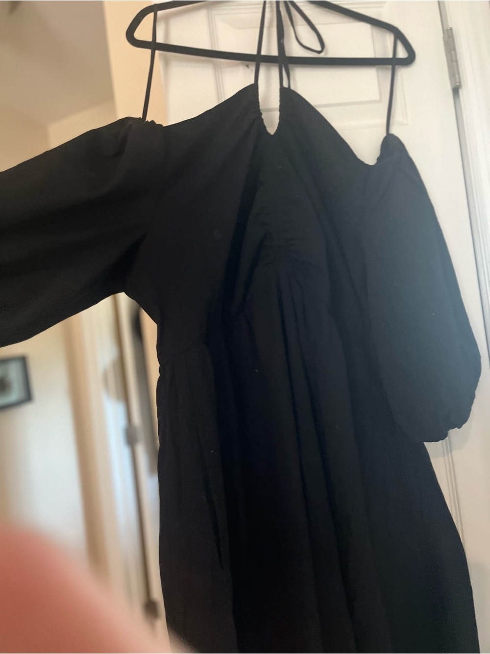 Black Off-Shoulder Midi Dress with halter Tie Neck
